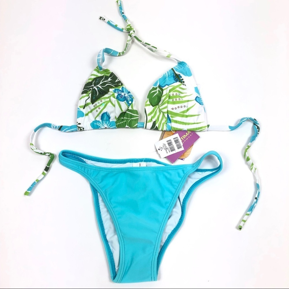 Cia Maritima Brazilian Cheeky Bikini set hibiscus blue